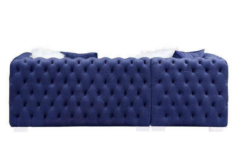 ACME Syxtyx Sectional Sofa w/4 Pillows, Blue Velvet