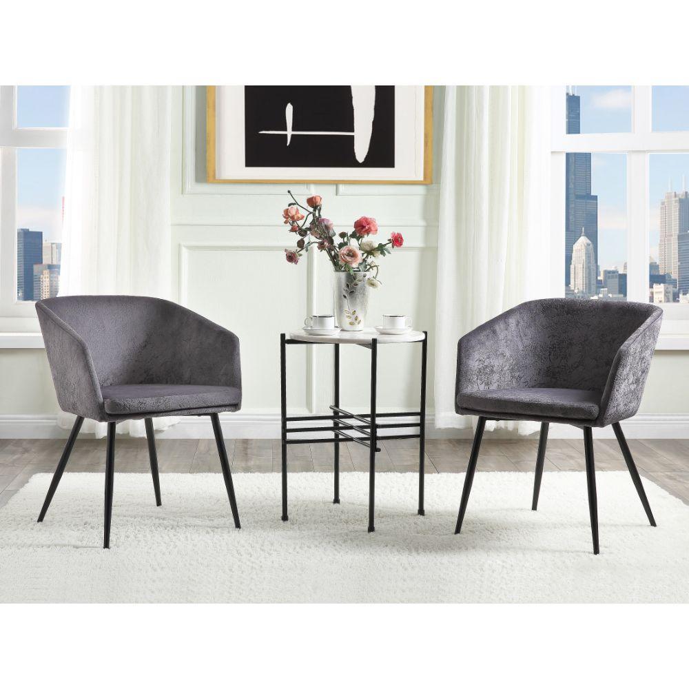 ACME Taigi 3Pc Pack Chair & Table, Gray Velvet & Black