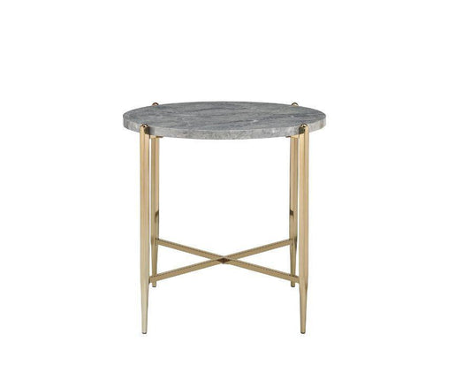 ACME Tainte End Table, Faux Marble & Champagne Finish