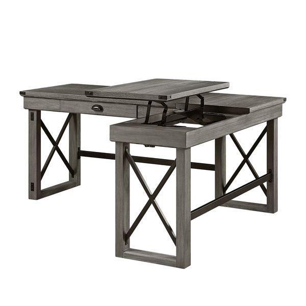 ACME Talmar Writing Desk w/Left Top, Weathered Gray Finish