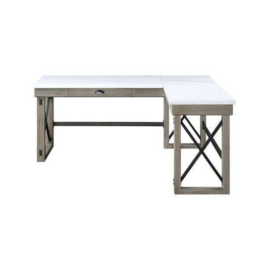 ACME Talmar Writing Desk w/Lift Top, Marble Top & Rustic Oak Finish