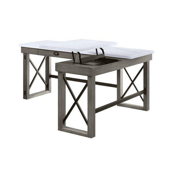 ACME Talmar Writing Desk w/Lift Top, Marble Top & Weathered Gray Finish