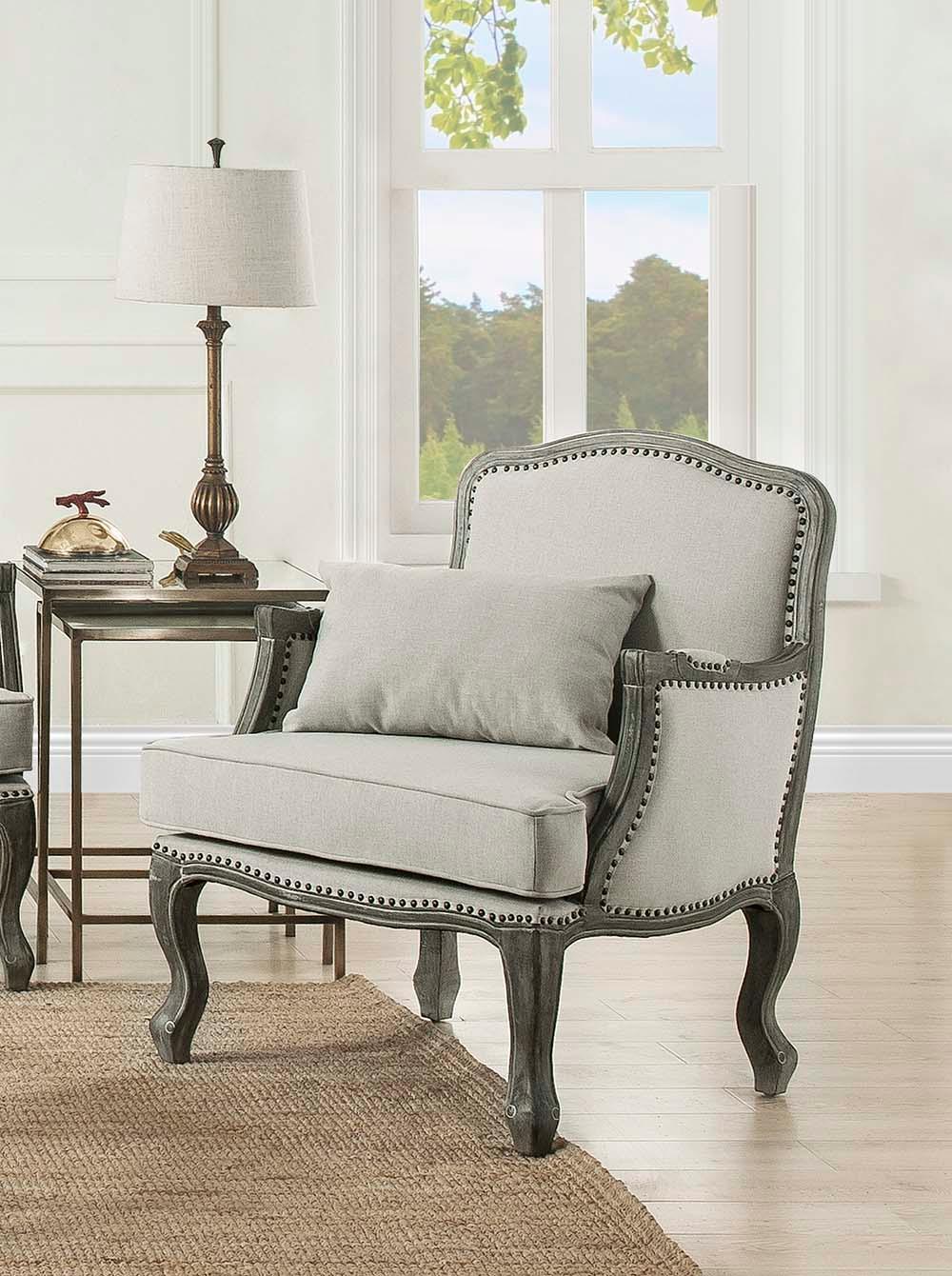 ACME Tania Chair w/Pillow, Cream Linen & Brown Finish