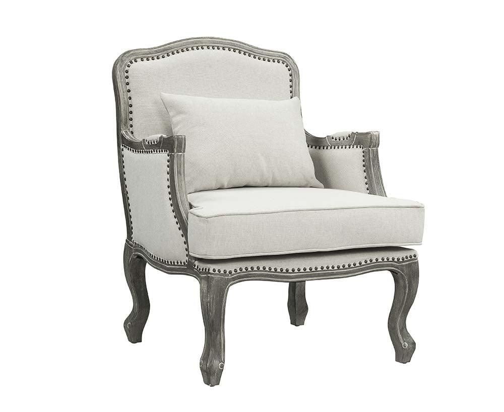 ACME Tania Chair w/Pillow, Cream Linen & Brown Finish