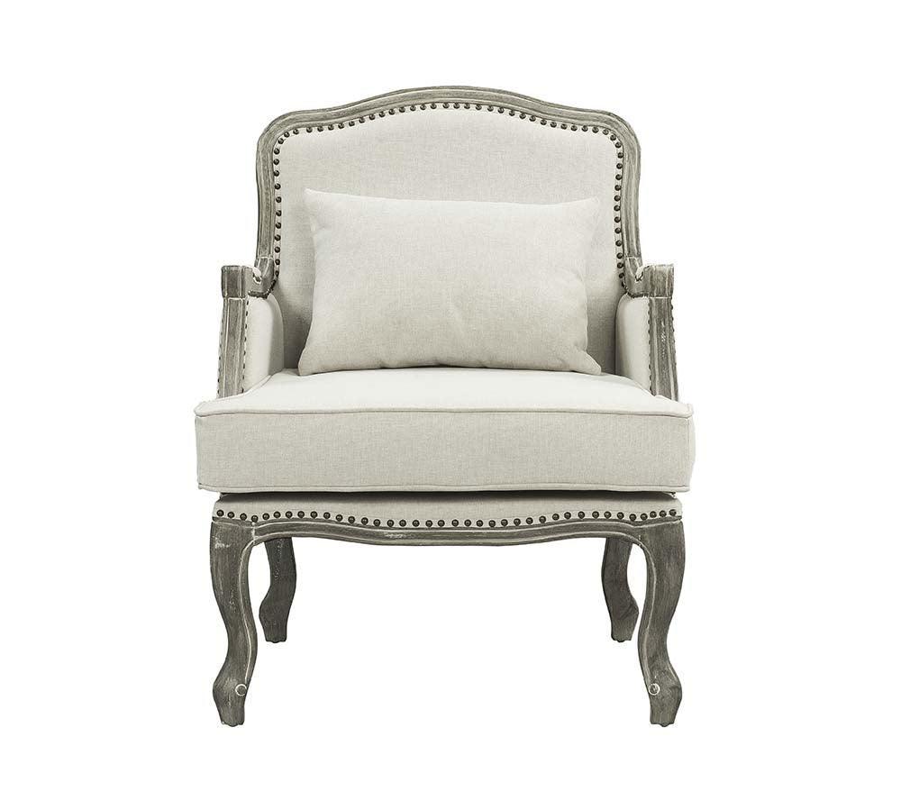 ACME Tania Chair w/Pillow, Cream Linen & Brown Finish