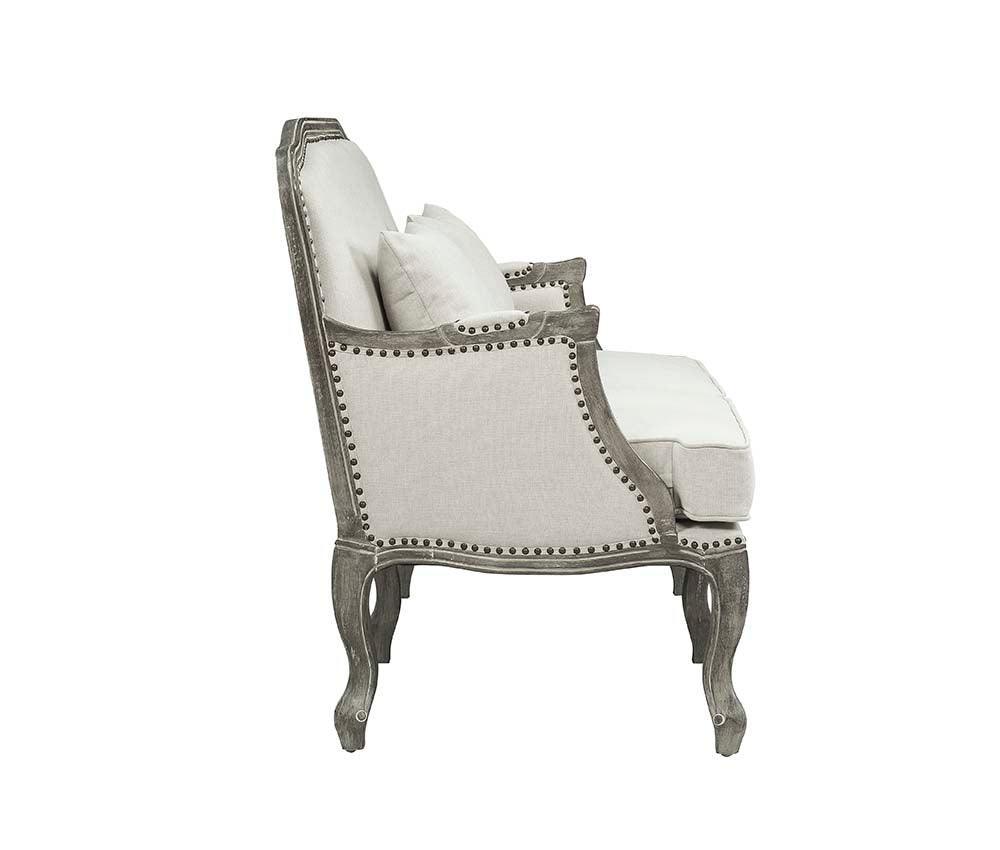 ACME Tania Chair w/Pillow, Cream Linen & Brown Finish