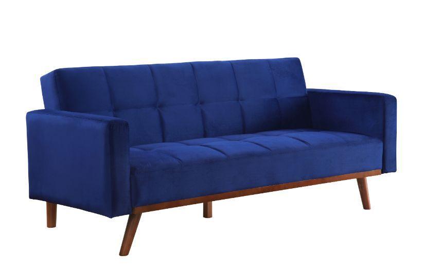 ACME Tanitha Adjustable Sofa, Blue Velvet & Natural Finish