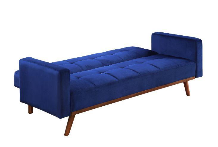 ACME Tanitha Adjustable Sofa, Blue Velvet & Natural Finish