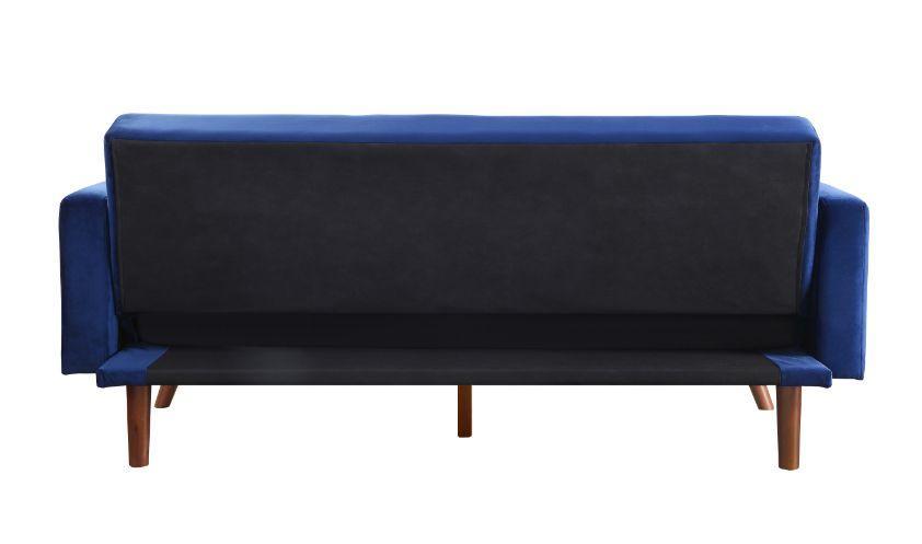 ACME Tanitha Adjustable Sofa, Blue Velvet & Natural Finish