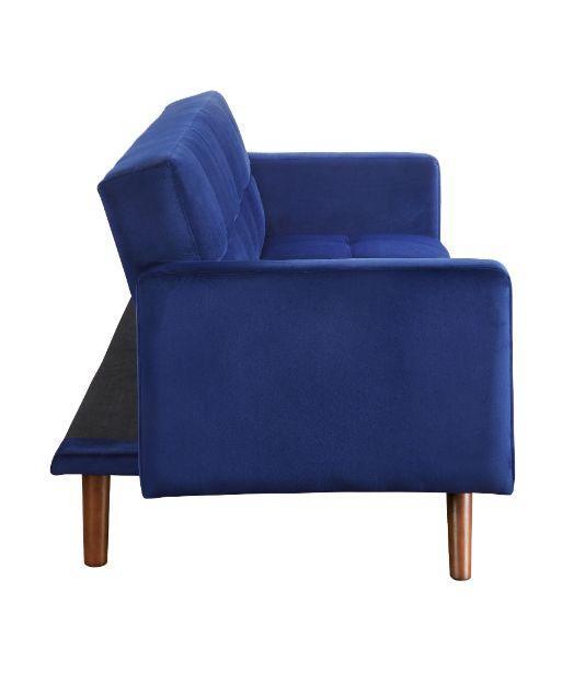 ACME Tanitha Adjustable Sofa, Blue Velvet & Natural Finish