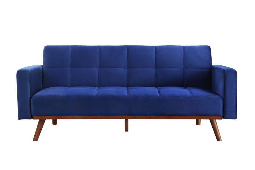 ACME Tanitha Adjustable Sofa, Blue Velvet & Natural Finish