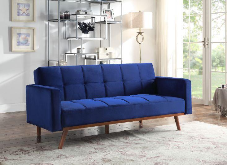 ACME Tanitha Adjustable Sofa, Blue Velvet & Natural Finish