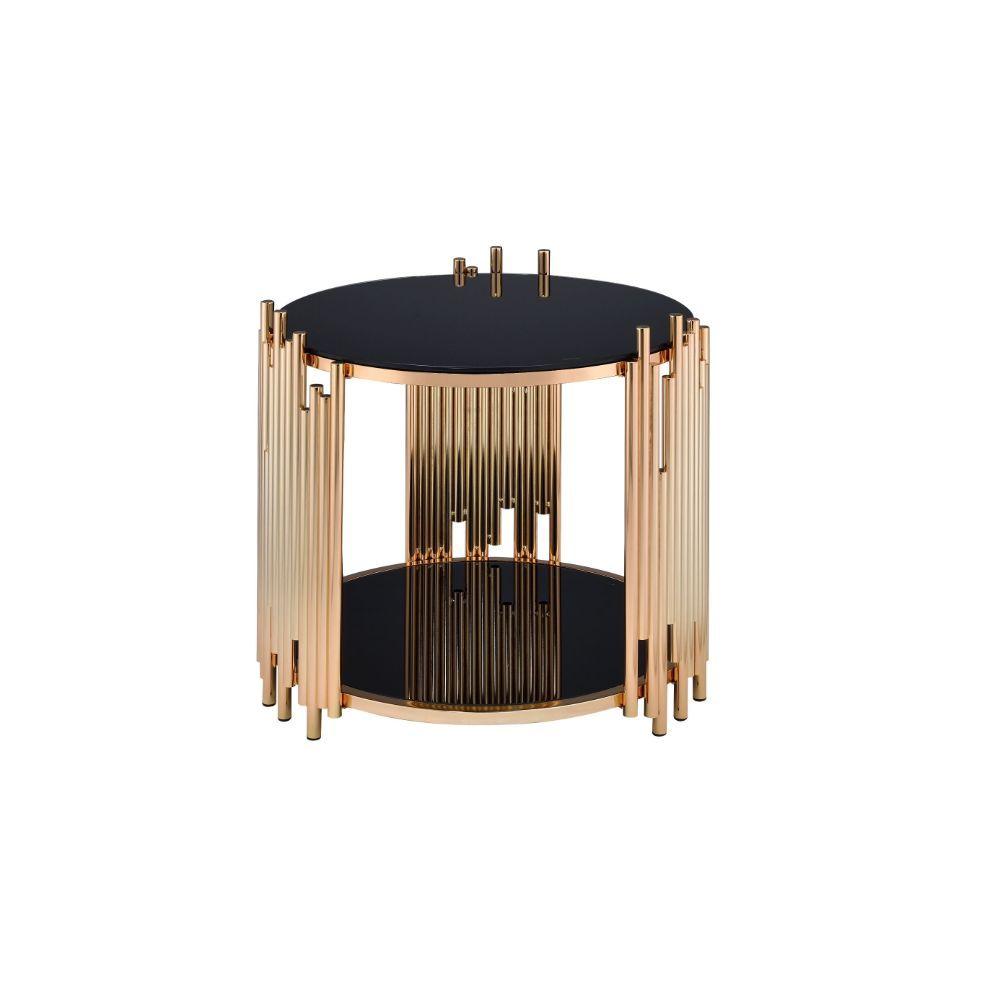 ACME Tanquin End Table, Gold and Glass 84492