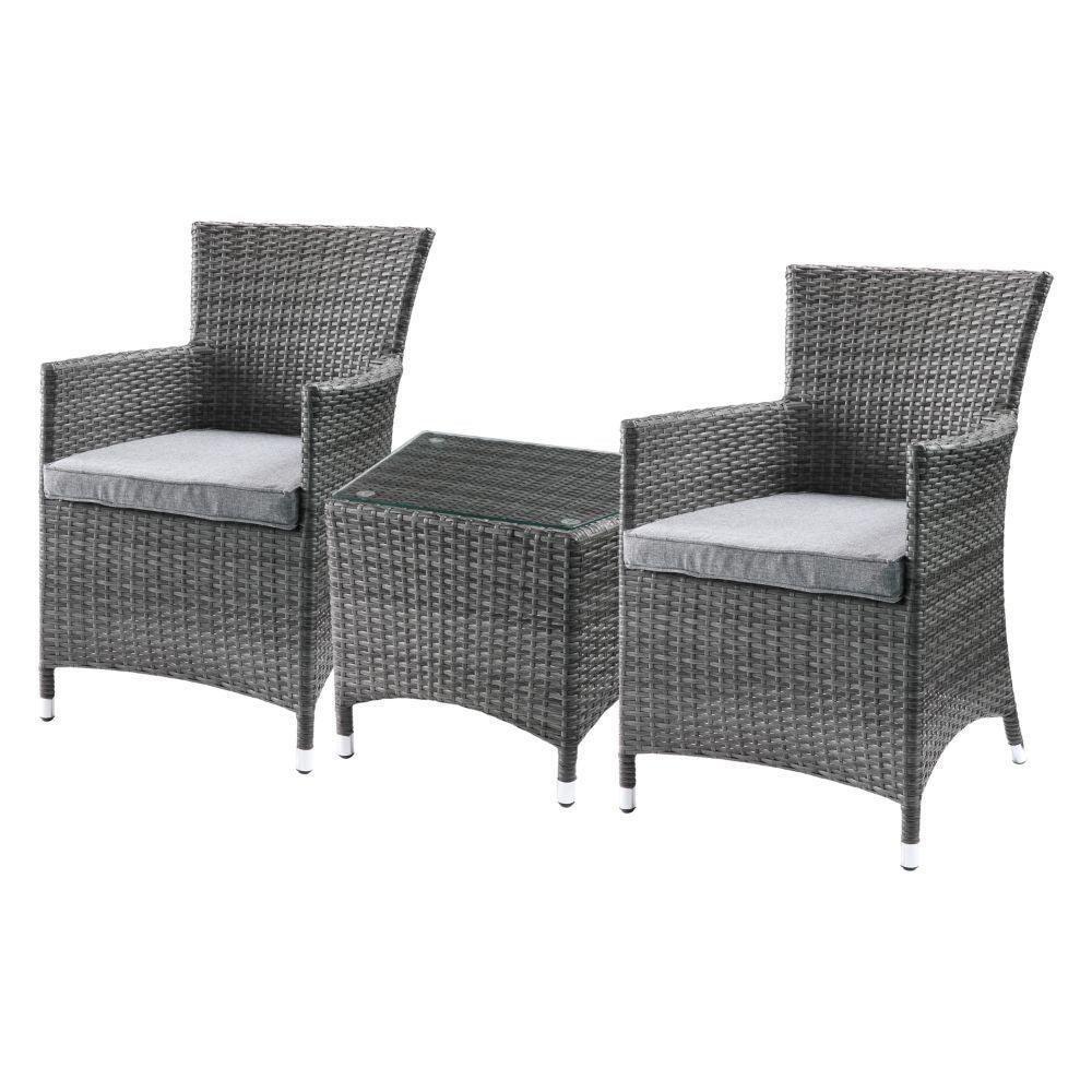 ACME Tashelle 3Pc Patio Bistro Set, Gray Fabric & Gray Wicker