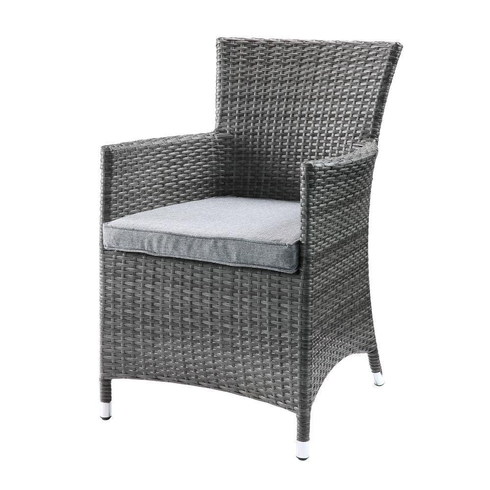 ACME Tashelle 3Pc Patio Bistro Set, Gray Fabric & Gray Wicker