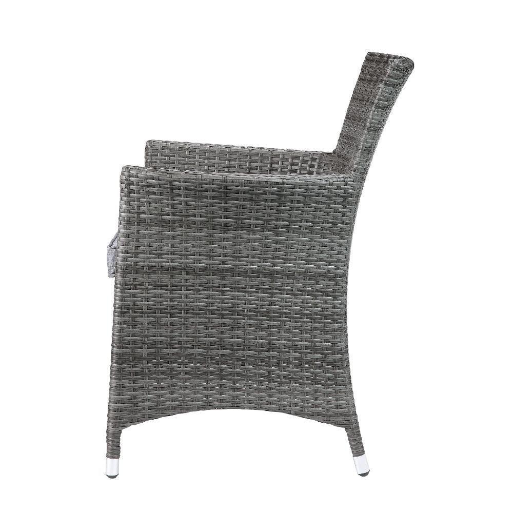 ACME Tashelle 3Pc Patio Bistro Set, Gray Fabric & Gray Wicker