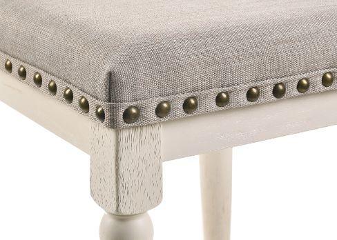 ACME Tasnim Counter Height Stool, Tan Fabric & Antique White Finish