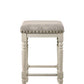 ACME Tasnim Counter Height Stool, Tan Fabric & Antique White Finish