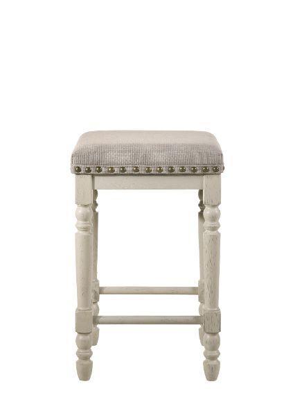 ACME Tasnim Counter Height Stool, Tan Fabric & Antique White Finish