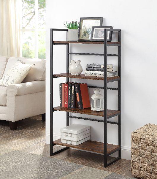 ACME Taurus Bookshelf, Rustic Oak & Black Finish