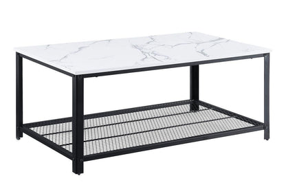 ACME Taurus Coffee Table, White Printed Faux Marble & Black Finish