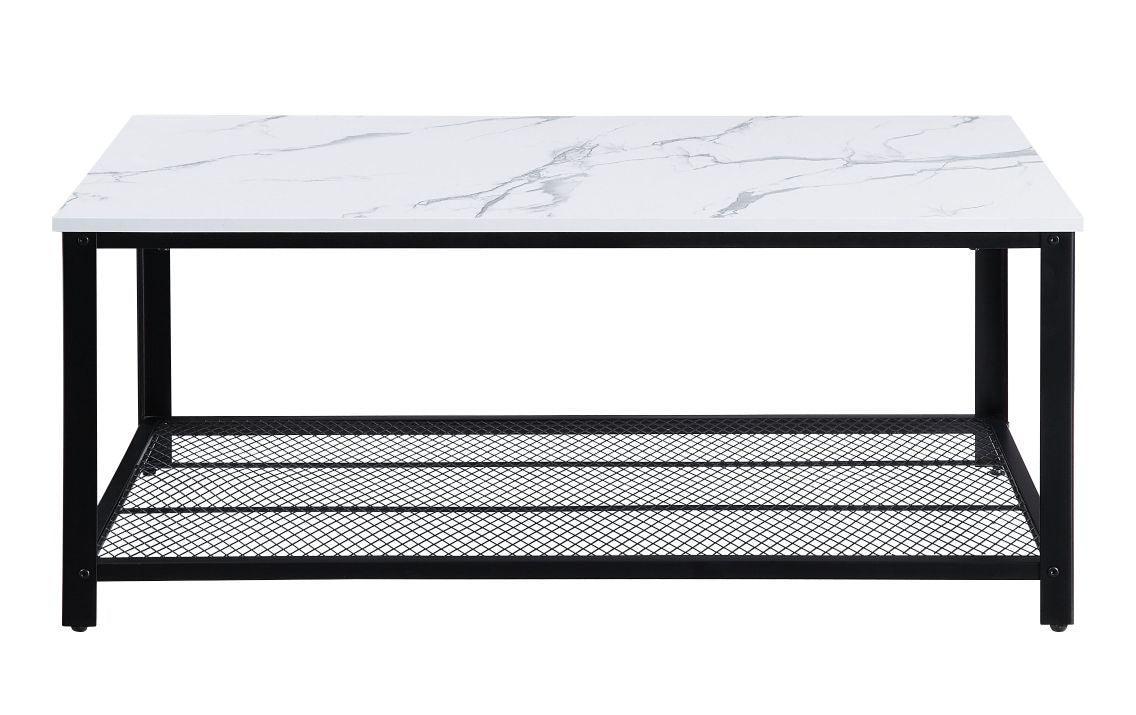 ACME Taurus Coffee Table, White Printed Faux Marble & Black Finish