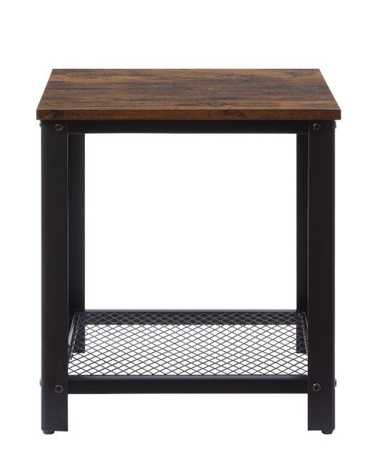 ACME Taurus End Table, White Printed Faux Marble & Black Finish