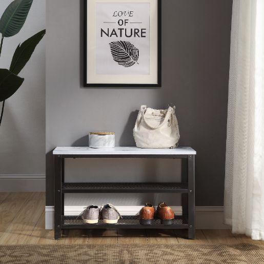 ACME Taurus Shoe Rack, White Printed Faux Marble & Black Finish