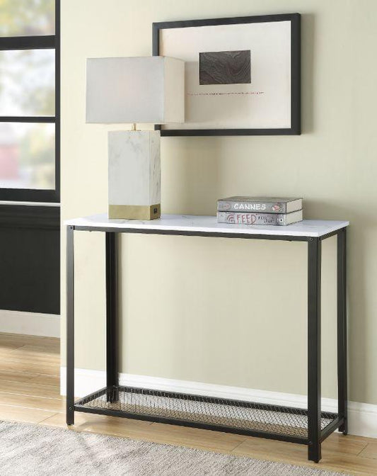 ACME Taurus Sofa Table, White Printed Faux Marble & Black Finish