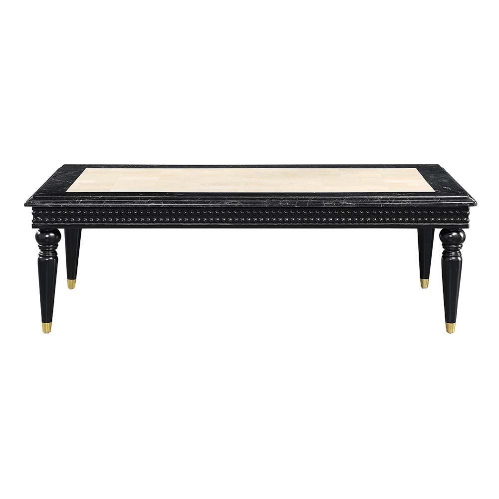 ACME Tayden Coffee Table w/Marble Top, Marble Top & Black Finish