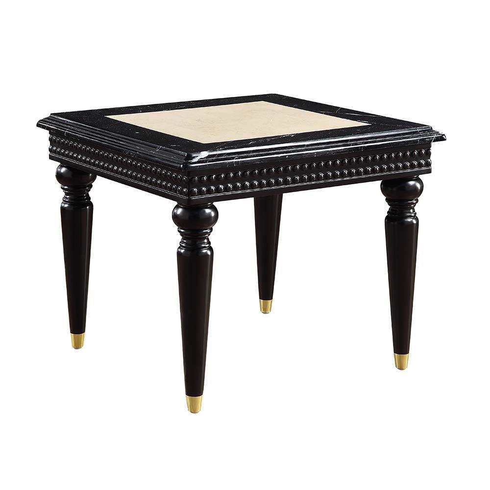 ACME Tayden End Table w/Marble Top, Marble Top & Black Finish