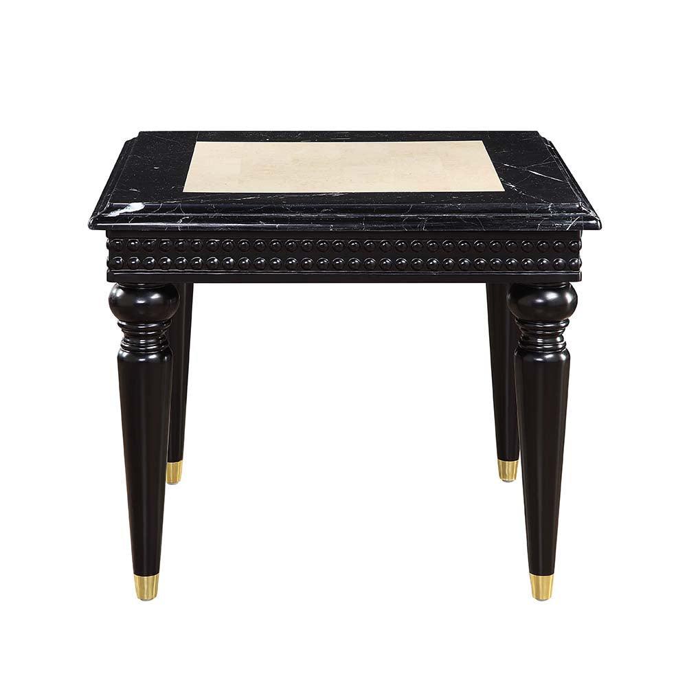 ACME Tayden End Table w/Marble Top, Marble Top & Black Finish