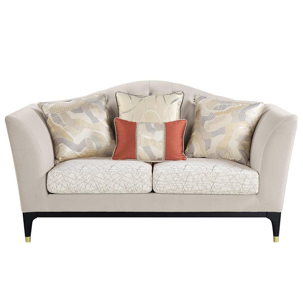 ACME Tayden Loveseat w/4 Pillows, Beige Velvet