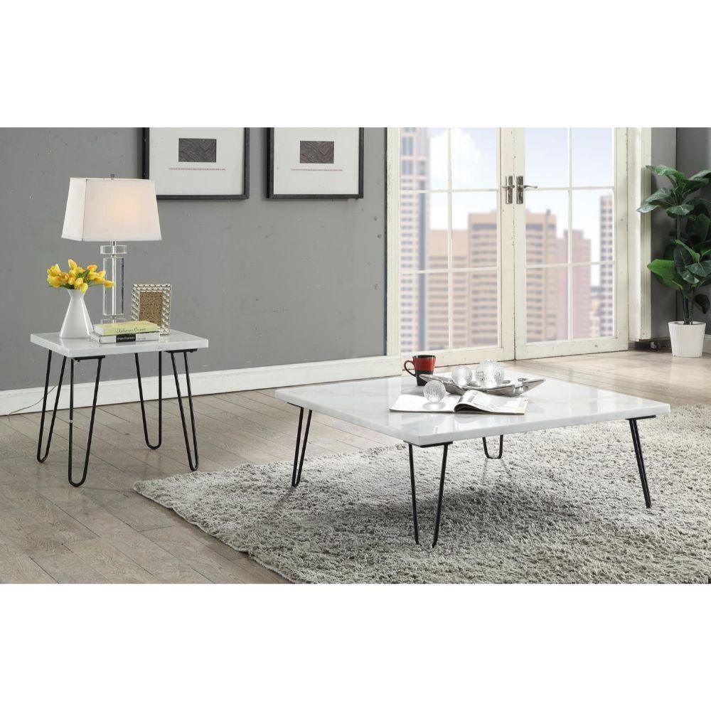 ACME Telestis Coffee Table, White Marble & Black