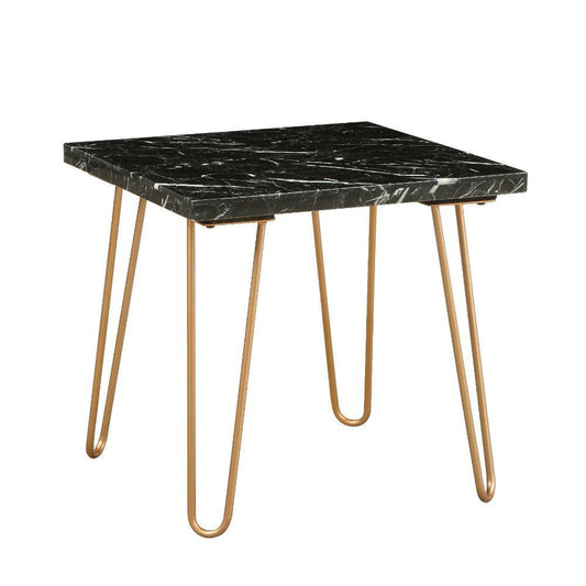 ACME Telestis End Table, Black Marble & Gold