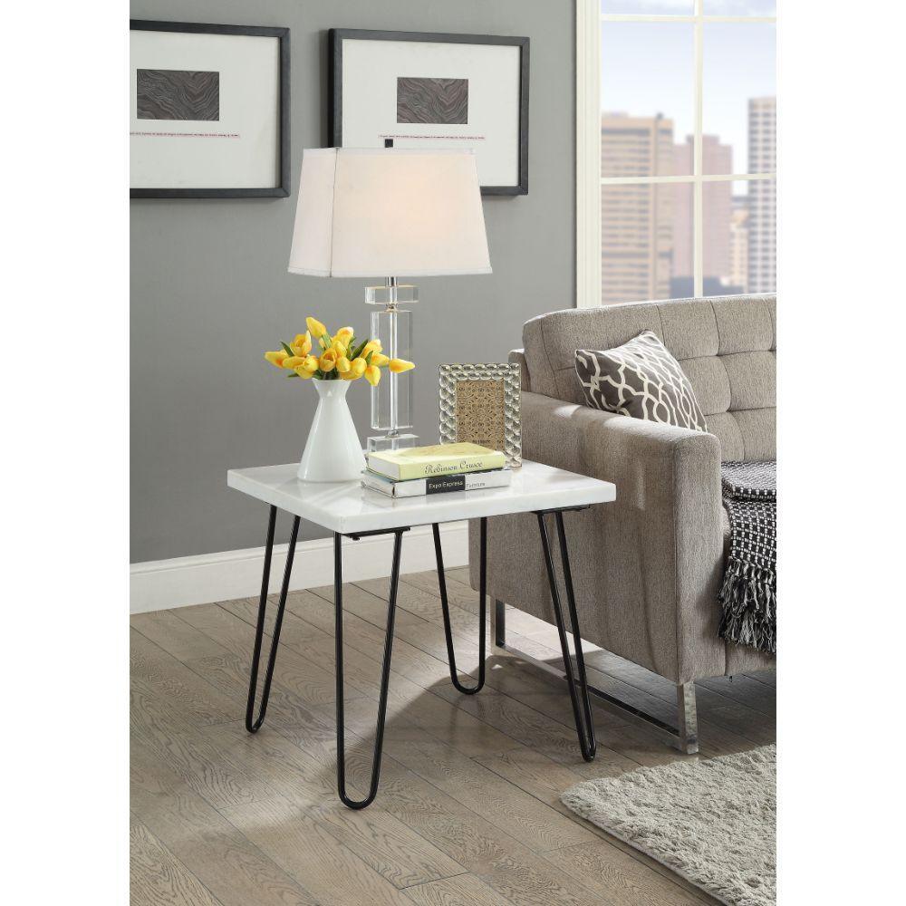 ACME Telestis End Table, White Marble & Black