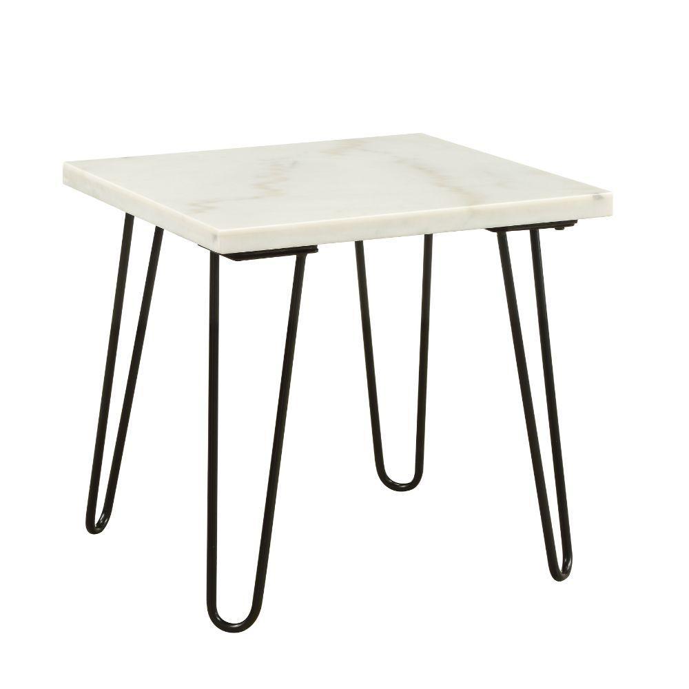 ACME Telestis End Table, White Marble & Black