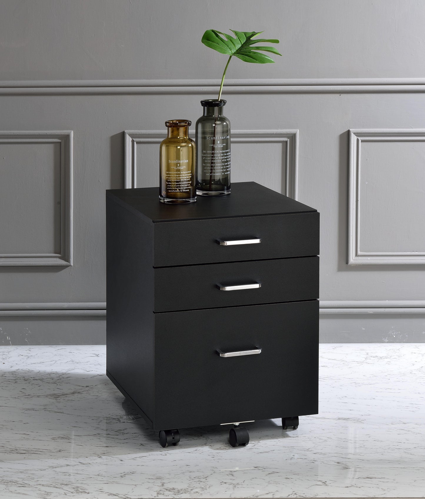 ACME Tennos Cabinet, Black & Chrome Finish