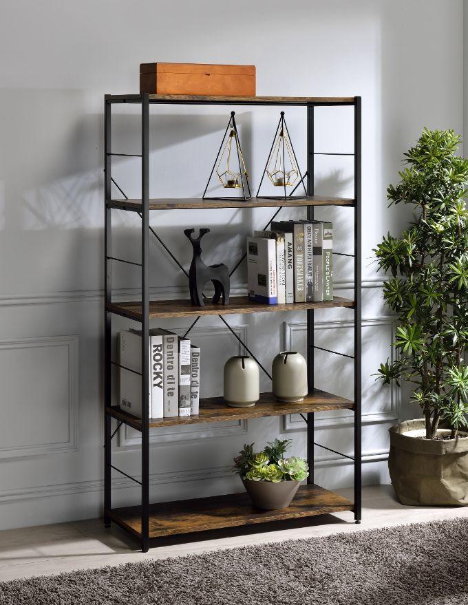 ACME Tesadea Bookshelf, Weathered Oak & Black Finish