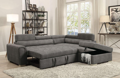 ACME Thelma Sectional Sofa w/Sleeper & Ottoman, Gray Polished Microfiber  50275