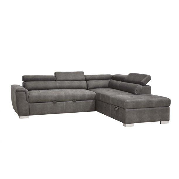 ACME Thelma Sectional Sofa w/Sleeper & Ottoman, Gray Polished Microfiber  50275