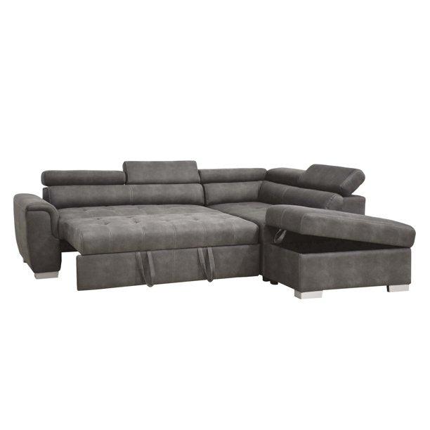 ACME Thelma Sectional Sofa w/Sleeper & Ottoman, Gray Polished Microfiber  50275