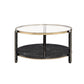 ACME Thistle Coffee Table, Clear Glass, Faux Black Marble & Champagne Finish