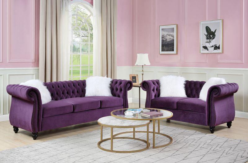 ACME Thotton Loveseat w/2 Pillows, Purple Velvet