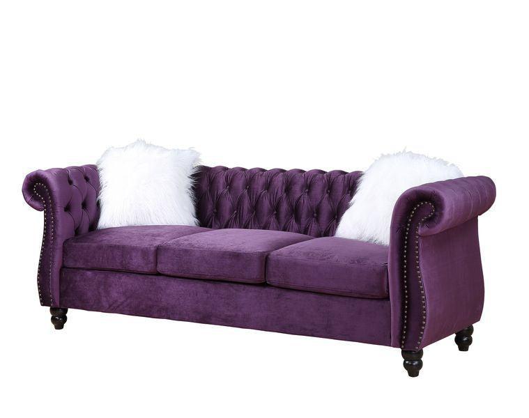 ACME Thotton Sofa w/2 Pillows, Purple Velvet