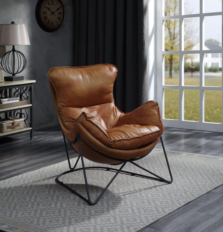 ACME Thurshan Accent Chair, Aperol Top Grain Leather & Black Finish