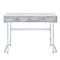 ACME Tigress Writing Desk, White Printed Faux Marble & Chrome Finish