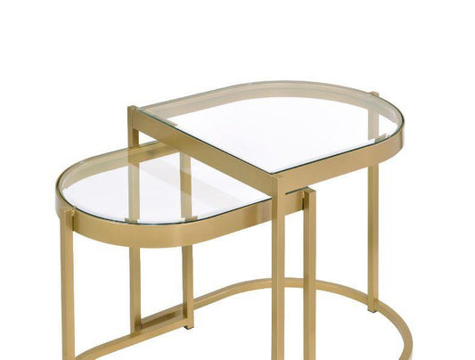 ACME Timbul Nesting Table, Clear Glass & Gold Finish