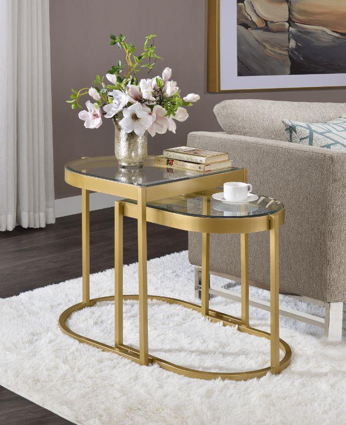 ACME Timbul Nesting Table, Clear Glass & Gold Finish