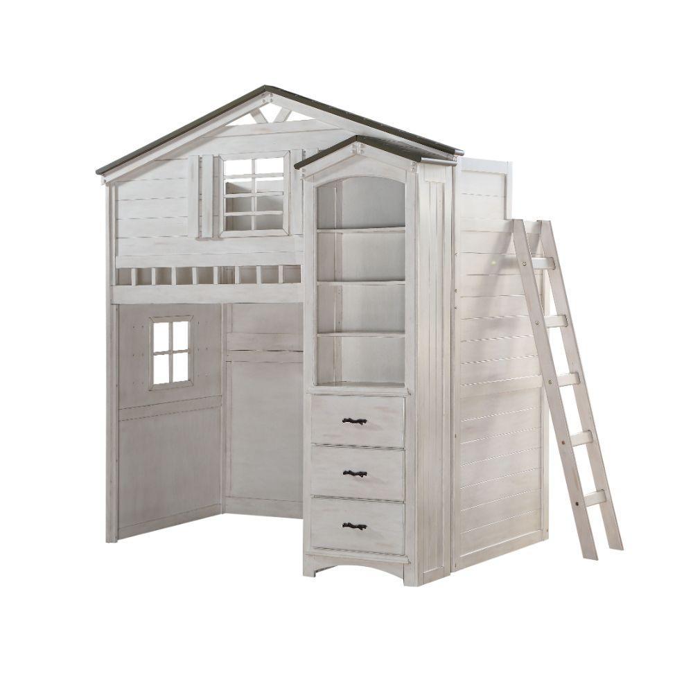 ACME Tree House Loft Bed (Twin Size), Weathered White & Washed Gray  37165